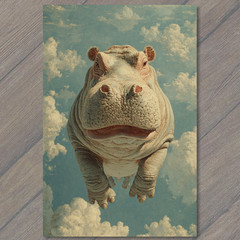 STICKER Flying Hippo Blue Cloud Sky Surreal Gentle Float Dreamy Fantasy
