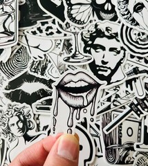50 Gothic Witchy Laptop Stickers Pack Skull Tattoo Dark Emo Punk Decals Black