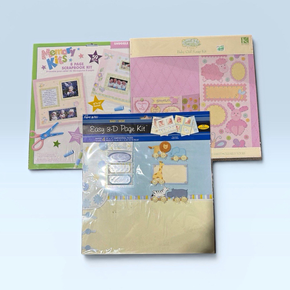 Lot of 3 Baby Scrapbooking Page Kits: Memory Kits, Sweet Pea, Paper Bliss 3-D