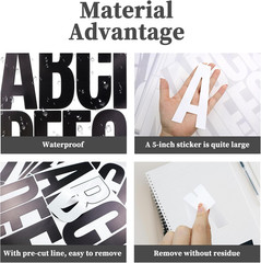 5 Inch Letter Stickers, 122 Pieces Self Adhesive Alphabet Number Sticker for Mai