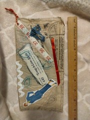Handmade Zippered Pouch Full Of Vintage Sewing Tags, Charms, Vintage And Modern.