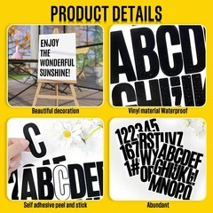 9 Sheet Large Letter Stickers, 3 Inch Black Vinyl Self Adhesive | Alphabet Numbe