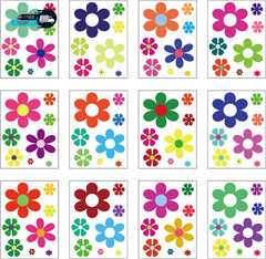 12 Sheets Daisy Stickers 96 Pcs Retro Hippie Flower Car Decals Self Adhesive