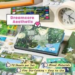Dreamcore Aesthetic Sticker Book, 72 Sheets with Mixed Materials, Writable Pa…