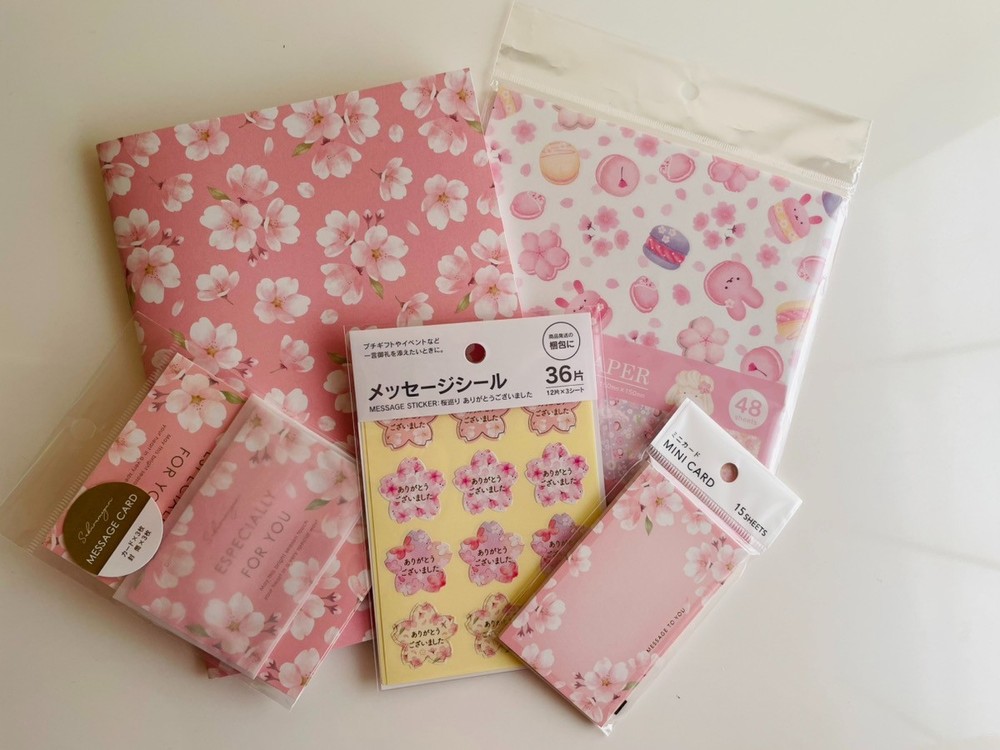 Japanese Sakura Stationery Set 5pcs Letter Paper Stickers Mini Card Kawaii Pink
