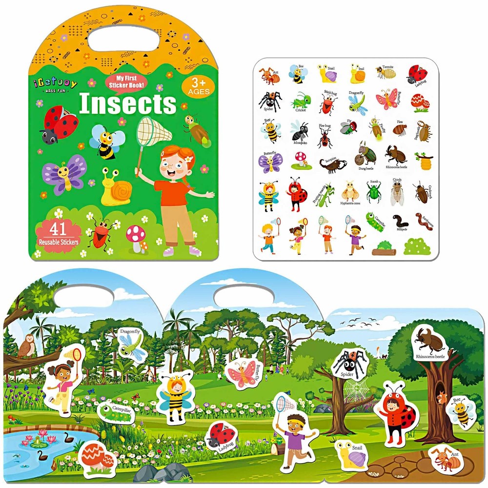 Reusable Sticker Books, Waterproof Stickers, Travel Essentials with Insect Theme