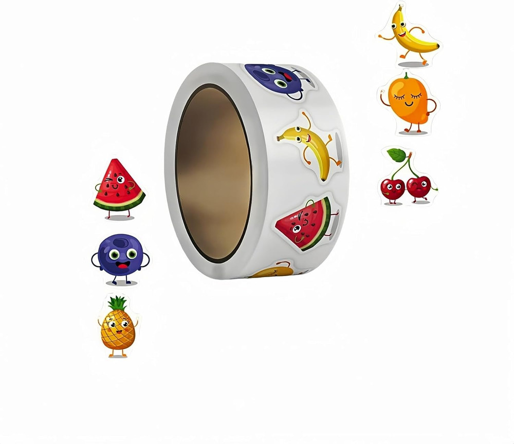 500 Pcs Cute Fruit Stickers Roll – Assorted Fruits for Kids’ Crafts & Decor