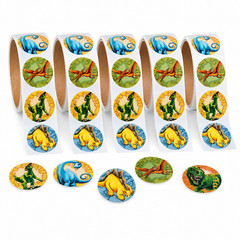 500 Dinosaur Stickers 1.5″ Roll Prehistoric T Rex Party Favors Classroom