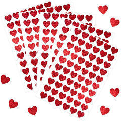 10 Heart-Shaped Stickers – Red Holographic Glittering Little Decals for Crafts