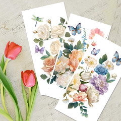 3 Sheets Rub on Transfers for Crafts and Furniture,Flower Cluster,Cold IOD