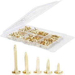 Mini Flat Head Paper Brads for Crafts – 500 Piece, 5 Sizes (0.37-1 In), Gold Bra