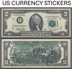 $2 Two Dollar 1995 Federal Reserve Note (US CURRENCY STICKERS)