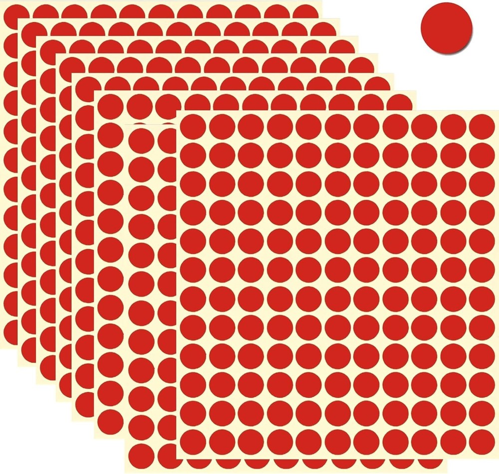 1980 PCS Small Dot Stickers, 1/2″ Circle Round Colored Stickers, Removable Red