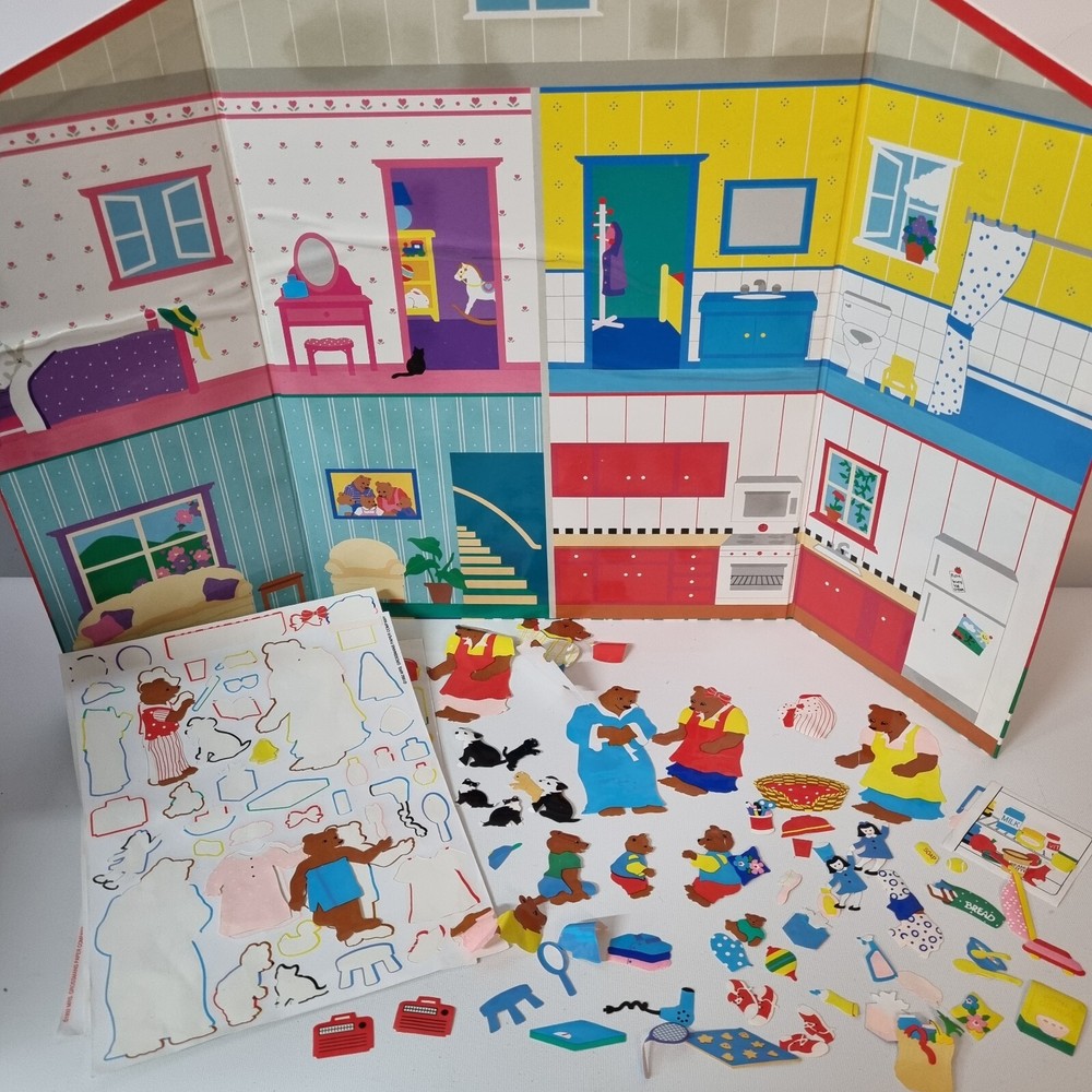 VTG 80’s Sticker Grossmans Vinyl Peel and Play Reusable House Bears Dog Kitchen