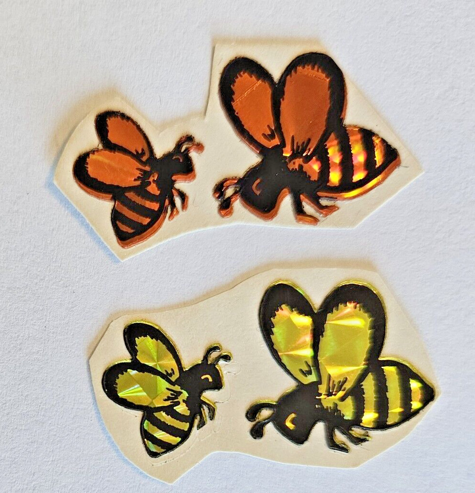 Vtg Bees Yellow and Orange Prism Sticker Lot of 4 Sticca 80s Trimmed 1 inch