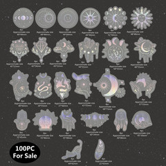 10 Pack Mix Holographic Laser Silver Transparent Stickers Waterproof Sun Moon