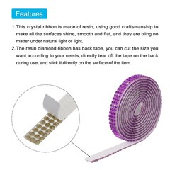 0.3 Inch 3 Yards Self Adhesive Crystal Rhinestone Diamond Ribbon Purple