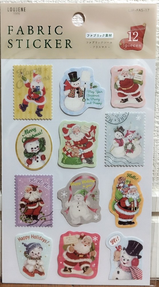 LOUJENE Tokyo Christmas Fabric Sticker 12 Vintage Animal Santa Snowman Kid JAPAN
