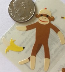 SOCK MONKEY Stickers(6pc)Mrs. Grossman’s•Animal•Toy•Stuffed Animal•Jungle•Climb•