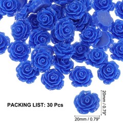 20mm Rose Flower Resin Cabochon, 30 Pcs Mini Rose Flower Resin, Dark Blue