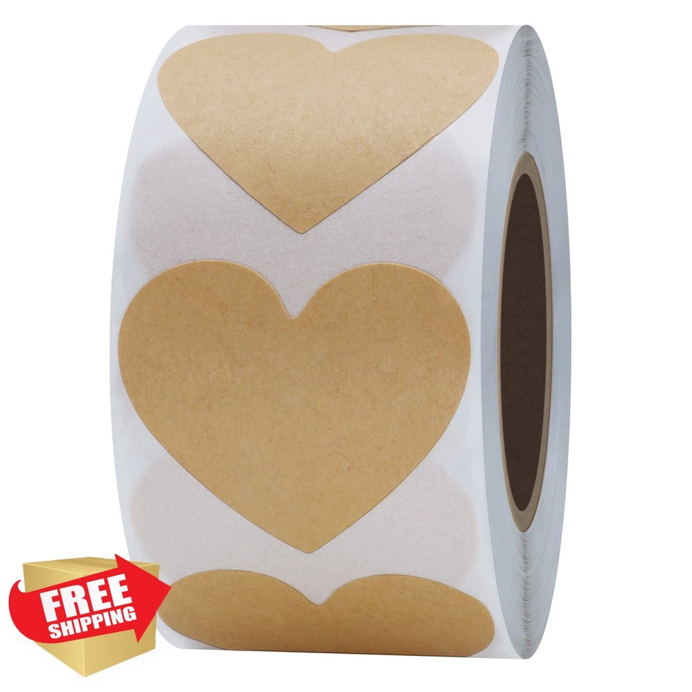 HYBSK 1.5″ Kraft Heart Stickers 500 Roll