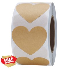 HYBSK 1.5″ Kraft Heart Stickers 500 Roll