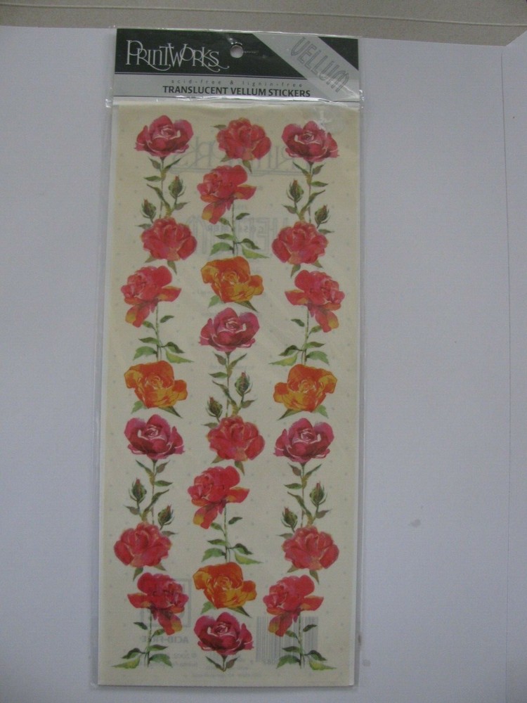 PrintWorks Vellum Stickers BORDERS OF ROSES 1 Sheet 5″ X 12″ NOS