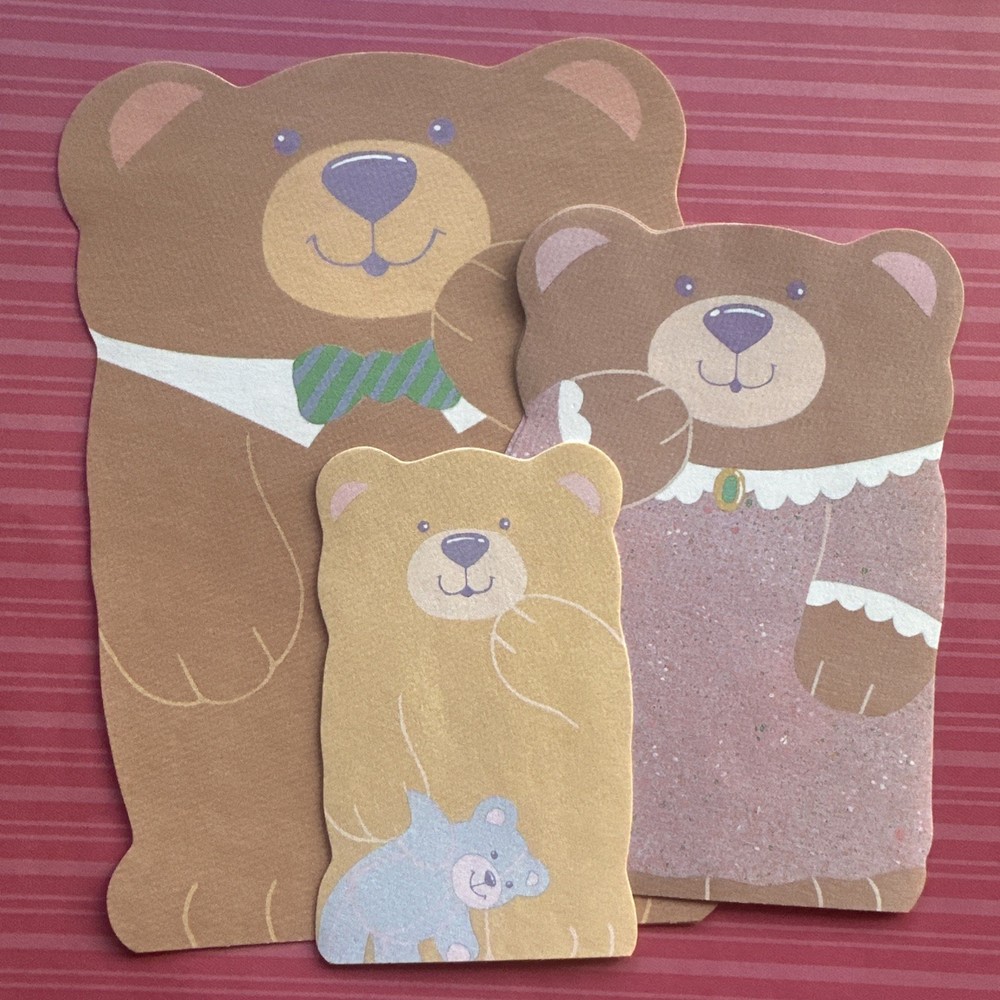 Vintage 1989 Three Teddy Bears Diecut Note Stationery Paper – 6 Sheets Total Lot