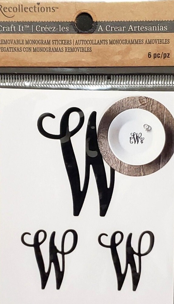 RECOLLECTIONS Craft It Removable Monogram Stickers, 6 pcs – BLACK