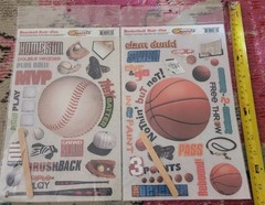 NEW Baseball and Basketball Scrappin’ Sports Rub-Ons craft decor NIP set lot
