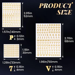 OIIKI 640pcs Small Metal Letter Number Stickers, 3D 0.16 inches, Gold