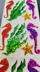 HAMBLY STUDIOS STICKERS PRISMATIC GLITTER OCEAN SEAHORSES STAR SEAWEED VINTAGE