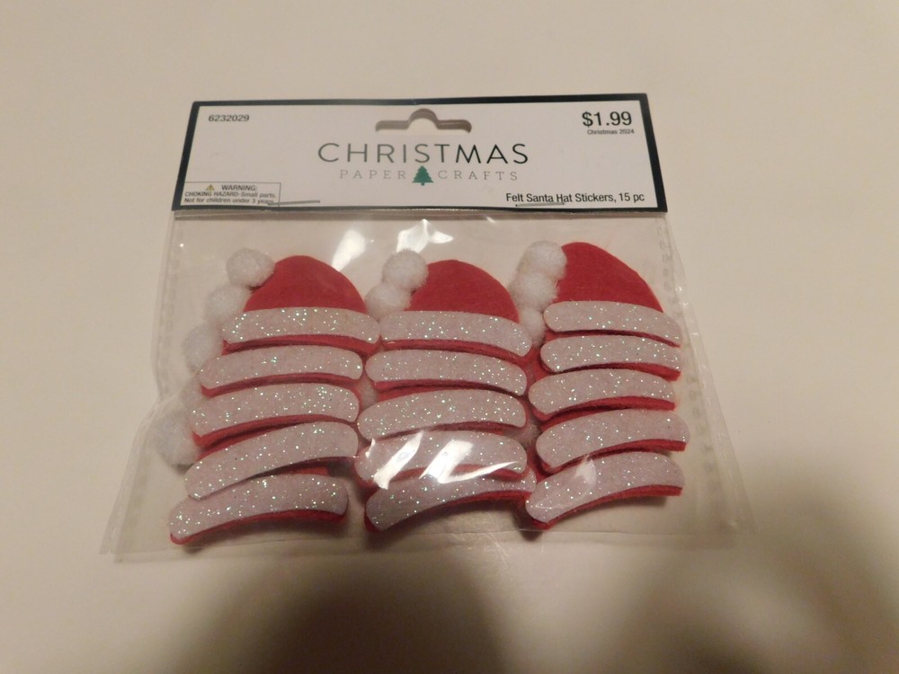 Christmas paper crafts Felt Santa Hat stickers 15pc