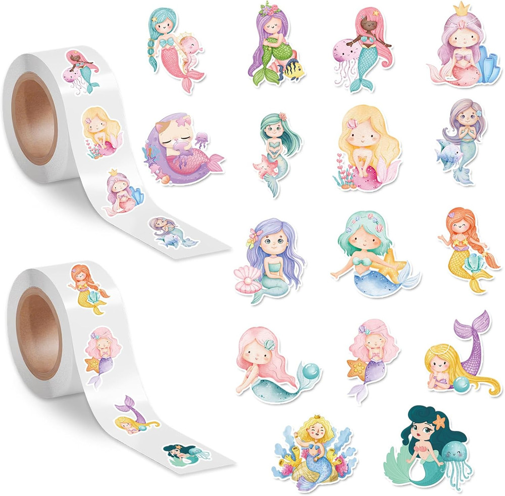 1000 Mermaid Stickers 3 Inch Decals 16 Designs for Gift Bags or Scrapbooking