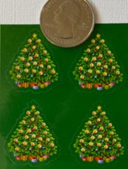 LIT CHRISTMAS TREE Stickers (12Pc)Paper Art•Decorated •Ornaments•Holiday•Gifts