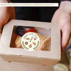 160 Pcs Baked with Love Stickers, 1.6 Inch Bakery Packaging Labels for Cottage B