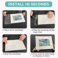 Acid-Free Picture Sleeves, 100Pack Crystal Clear Storage Bags for 9X12 Art Print