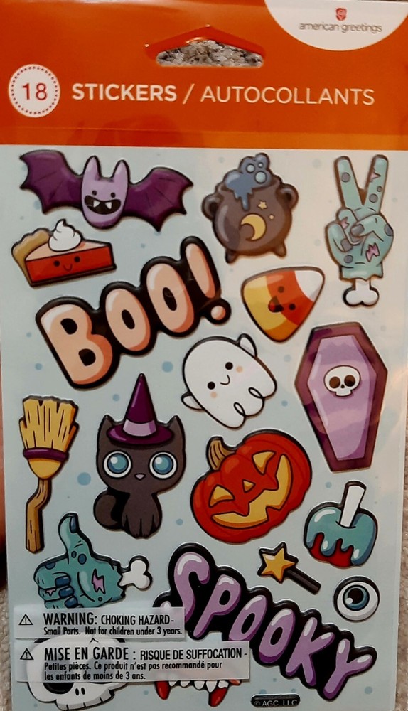 18 American Greetings Halloween Puff Stickers/ BOO,Bats,Ghost,Cats,Pumpkins/
