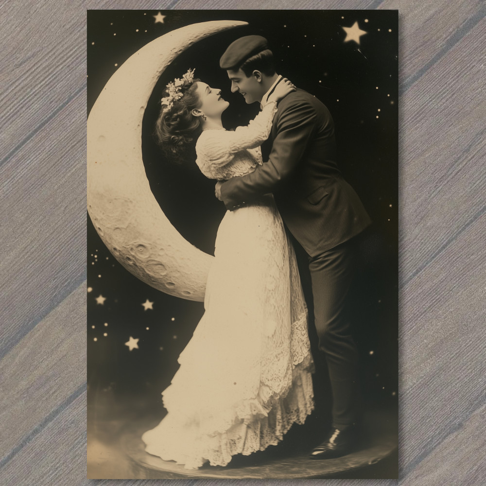 STICKER Moonlit Embrace Couple Classic Love Nostalgic Starry Night Romantic