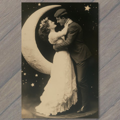 STICKER Moonlit Embrace Couple Classic Love Nostalgic Starry Night Romantic