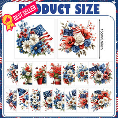 Harloon 15 Sheets 4th of July Patriotic Flower 5.9 x inches, Multicolor