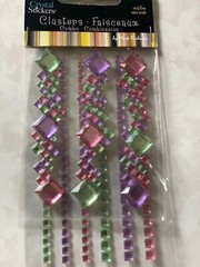 CRYSTAL STICKER 2 SHEETS CLUSTERS PINK PURPLE GREEN GEMSTONES MULTI-SIZE 9PCS