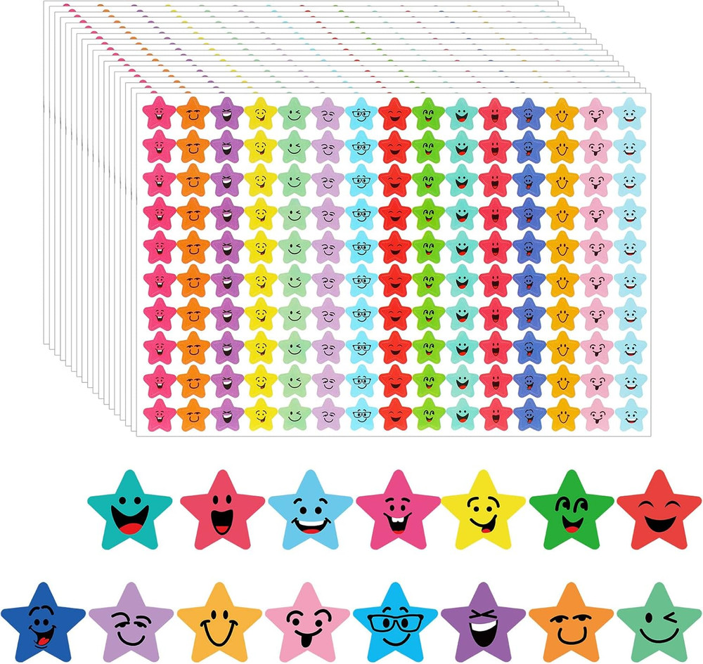 Star Stickers, 6750Pcs Happy Smile Face Stickers 15 Designs Students Reward Char
