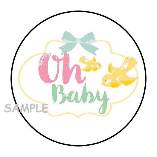 30 OH BABY SHOWER ENVELOPE SEALS LABELS STICKERS 1.5″ ROUND PARTY FAVORS