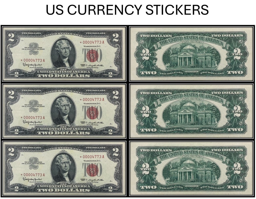 $2 Two Dollar 1963 Legal Tender Note (US CURRENCY STICKERS) (Lot Of 3)