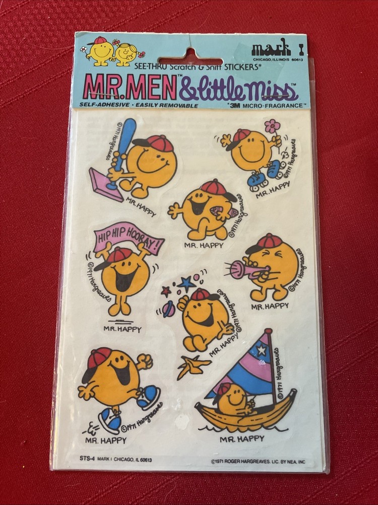 1976 SCRATCH N SNIFF MR. MEN AND LITTLE MISS STICKERS SEE THRU MARK 1 Chatterbox