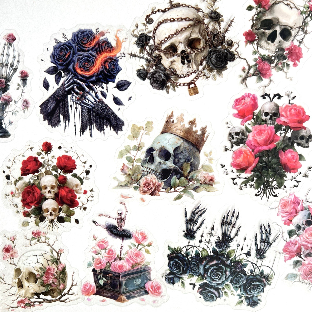 Skulls Rose Stickers Goth Junk Journals Collage Scrapbooking