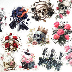 Skulls Rose Stickers Goth Junk Journals Collage Scrapbooking