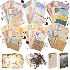 565 Pcs Vintage Scrapbook Paper Kit with Flower Stickers, Decorative Craft Set f