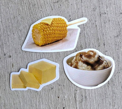 Vintage Food Sticker Mashed Potatoes And Gravy Sweet Corn Butter Delicious 3 Pc